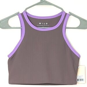 NWT WILO Sports Bra Top Size Small Ribbed Padded Workout Yoga Brown Purple